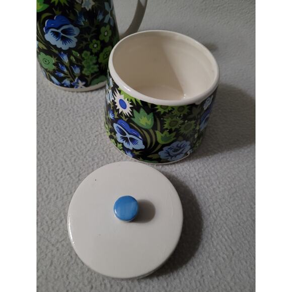 Napcoware Blue Green Pansies Floral Chintz Creamer Sugar Set Japan - Picture 5 of 11